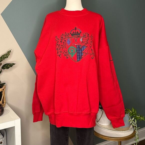 Vintage 80s 90s Pringle Sports Red Crest Sweatshirt Hong Kong Unisex NWT Sz L - Picture 1 of 10